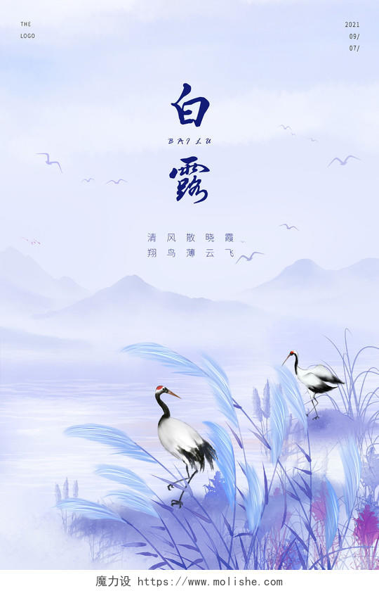 紫色中国风中国传统二十四节气白露节气宣传海报